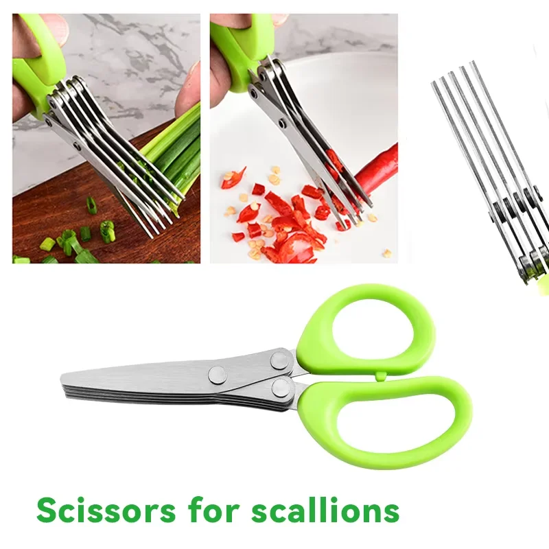 Multifunctional Scissors Stainless Steel 5 Layer Kitchen Scissors Scallion Cutter Pepper Herb Laver Spices Onion Cooking Tool