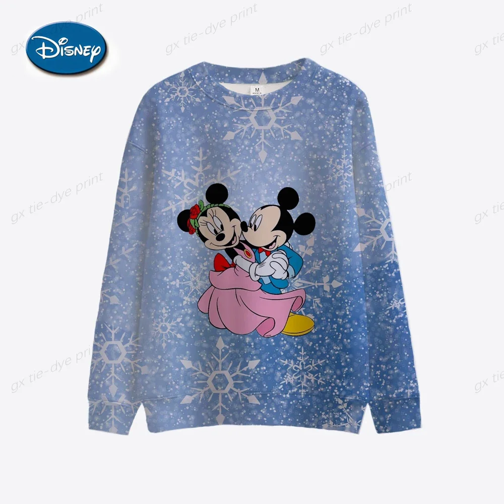 Disney 2024 Autumn New Fashion Casual Cartoon Mickey Mouse and Minnie Christmas Print Slim O Neck Long Sleeve Holiday Sweatshirt