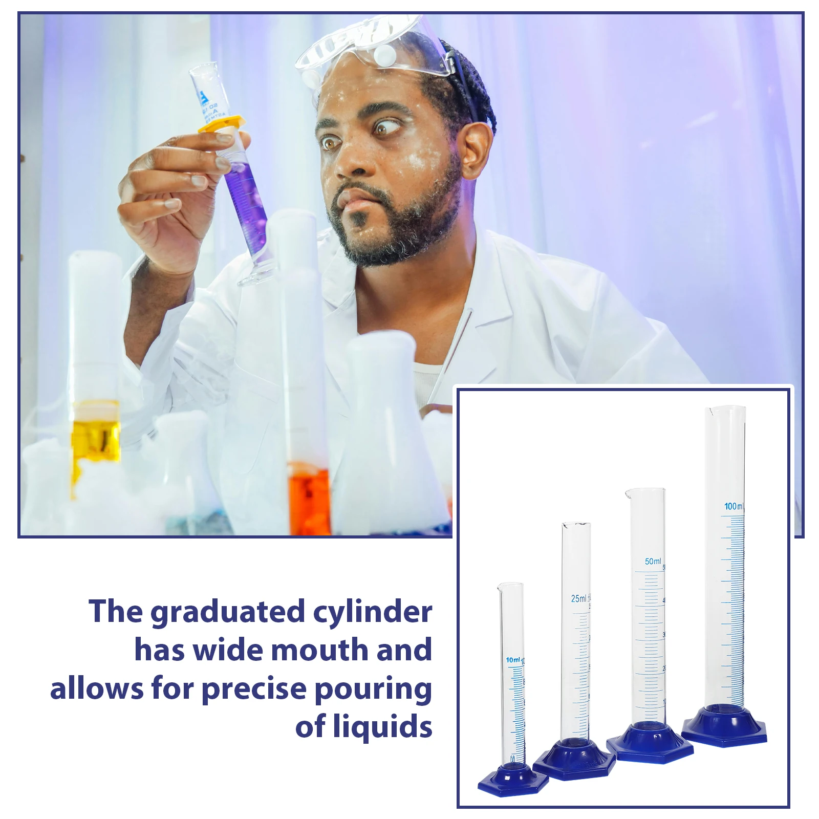 

1Set Graduated Cylinder Set 100ml 25ml 10ml Plastic Base Glass Body Dropper Brush Measuring Cylinder Clear Scale Laboratory