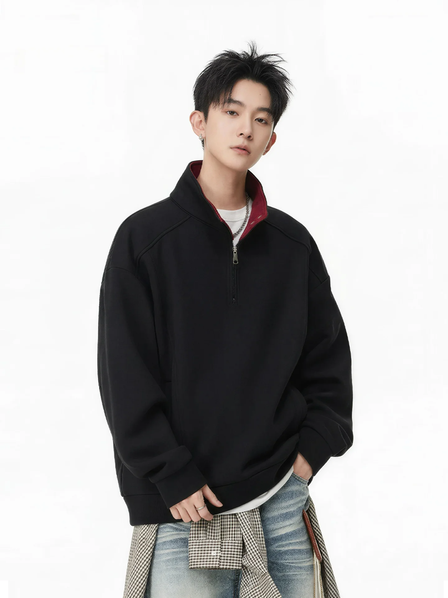 

American High Street Sle Men's Hoodie with Zipper Casual Loose Fit Spring Faion Comfortable Polyester Cotton Blend