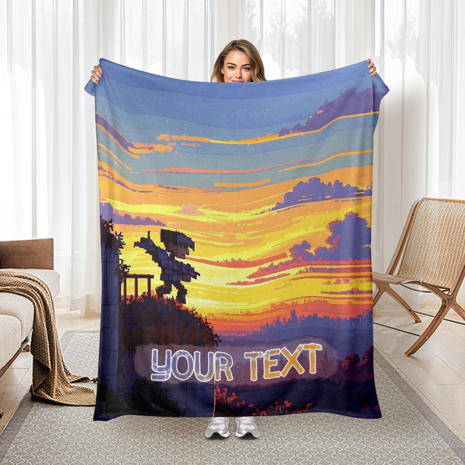 

Special Flannel Blanket For Dear Family And Friends Featuring Sunset Patterns And Personalized Text