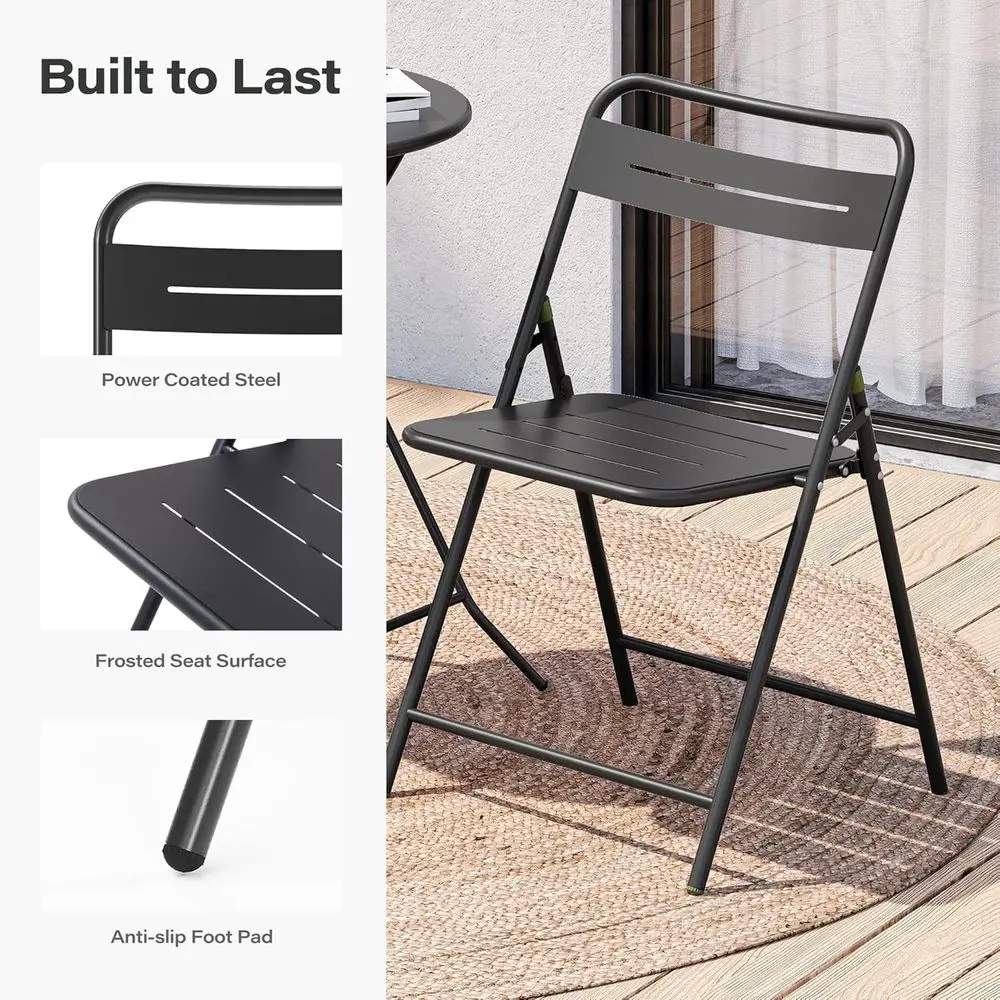 Weather-Resistant 3-Piece Steel Bistro Set: Patio Table with 2 Chairs for Outdoor & Indoor Use (Round, Black) view 3