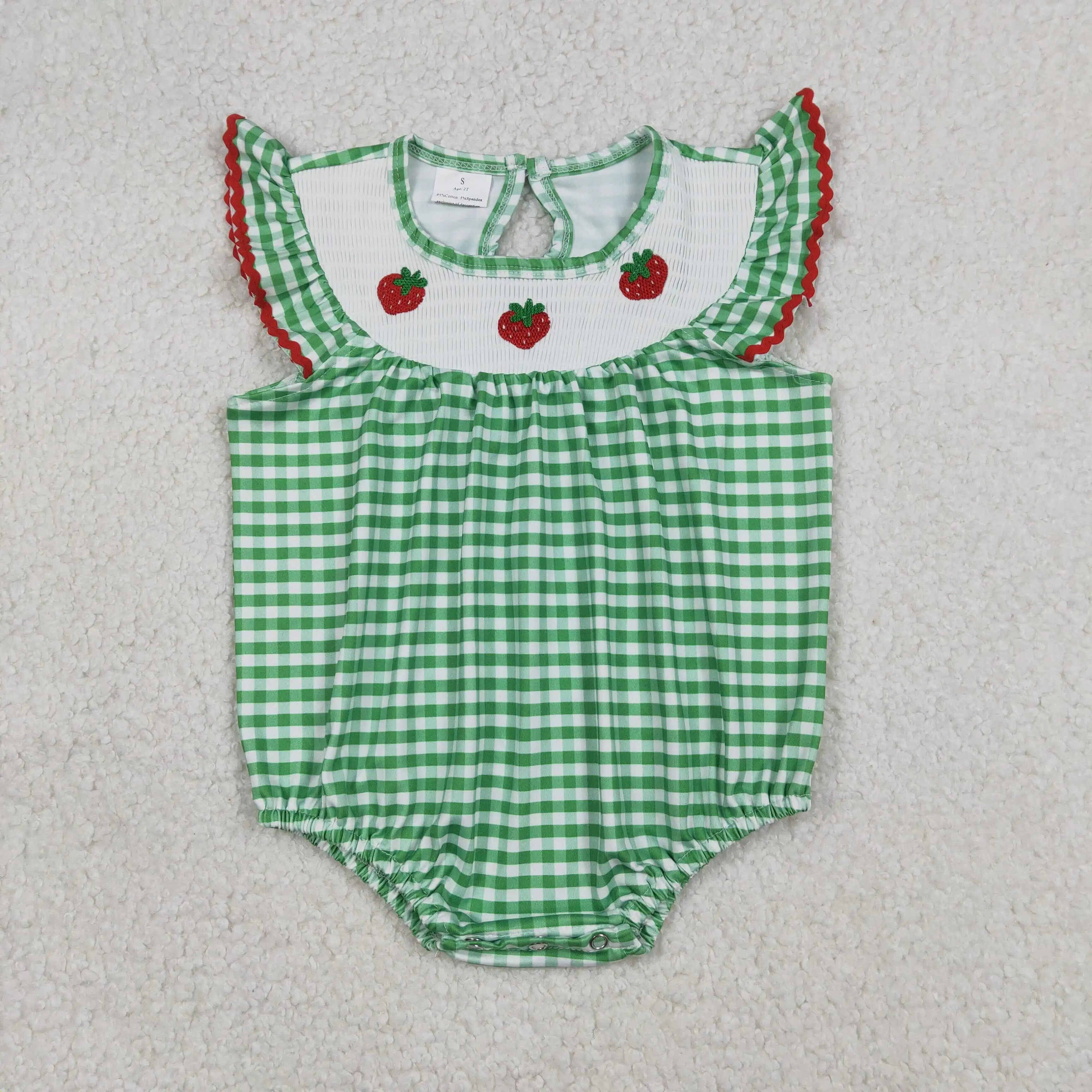 

z1122-16 SR3550 Wholesale baby rompers kids clothes girl embroidery smocked flying sleeve romper boutique children clothing