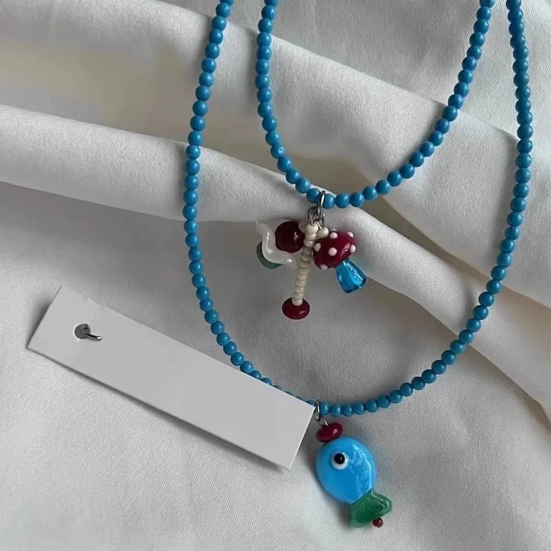 Cute Blue Ceramic Fish Necklace for Women Girls Romantic Colorful Fish Starfish Necklace Aesthetic Summer Beach Jewelry for Gift