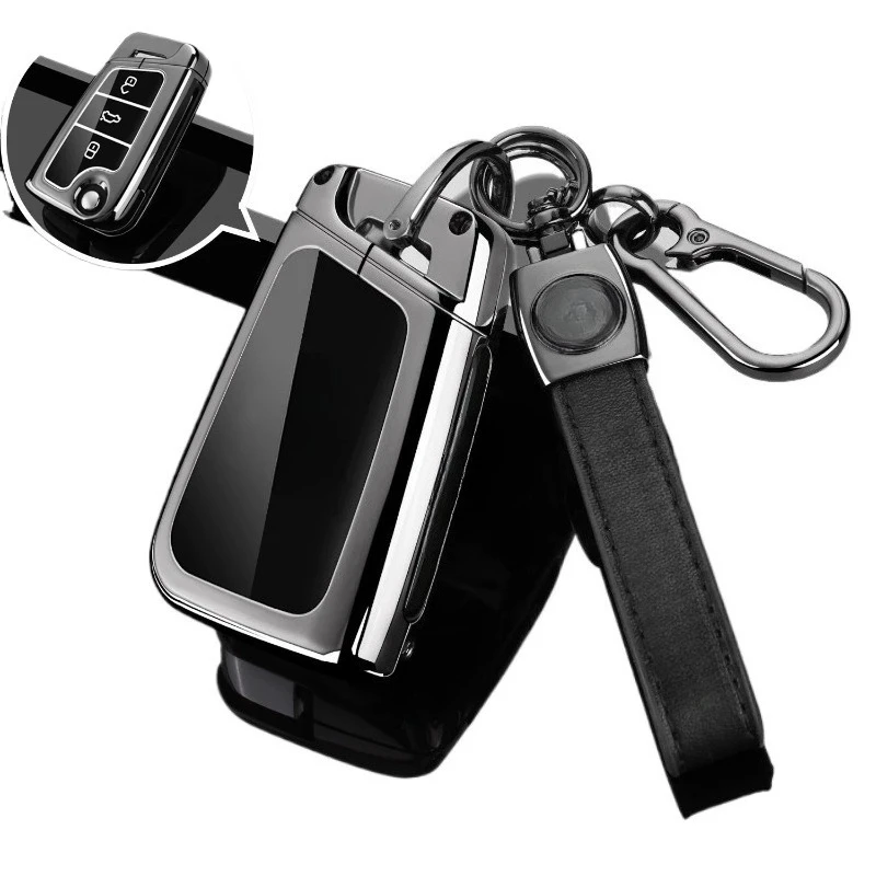 Zinc Alloy Key Fob Cover for Skoda Octavia Pro/Superb/Kamiq/Karoq/Kodiaq GT, Heavy Duty Metal KeyCase Shell with Keychain