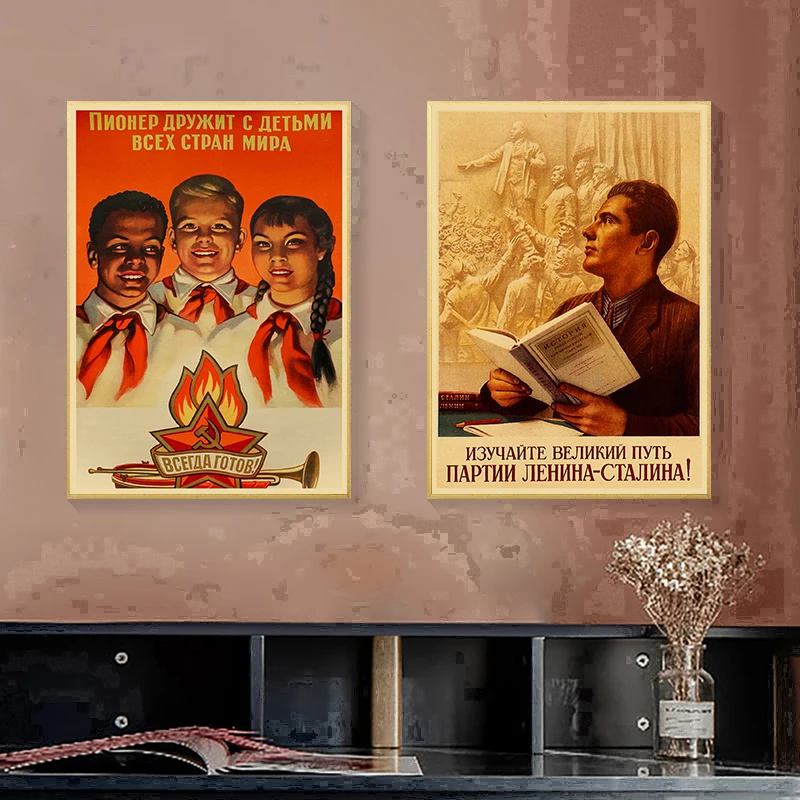 Educazione sovietica Propaganda CCCP urss-poster retrò stampe in carta Kraft Home Room Decor Art Wall Stickers