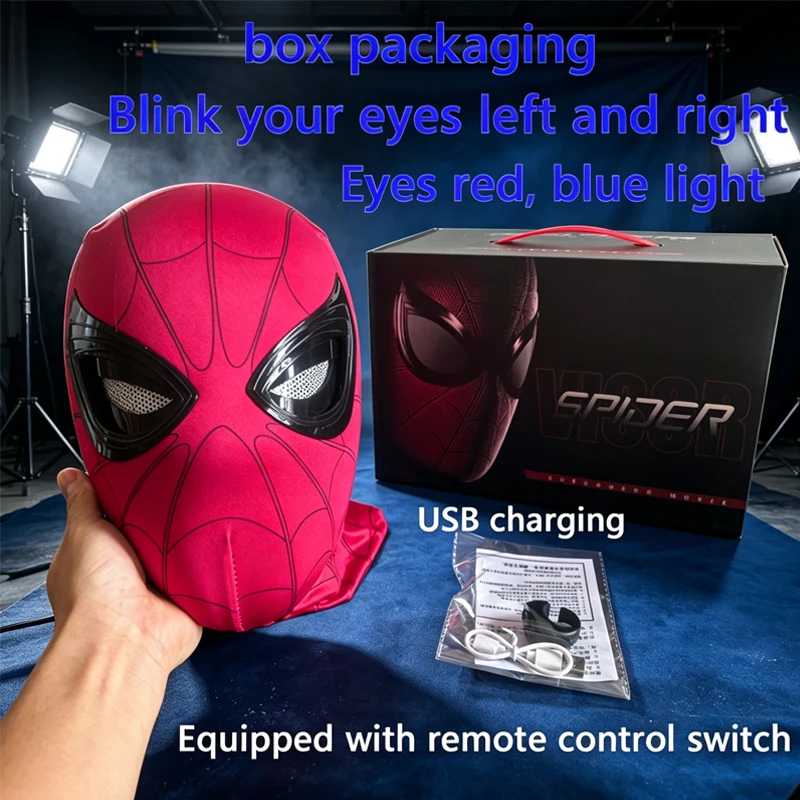 Hot New Spider-Man 1:1 Scale;; Electronic Mask With Moving Glowing Eyes ''Ring Control Cosplay Wearable Toy Halloween Xmas Gift