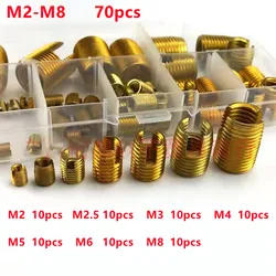 Juego de insertos ranurados de rosca autorroscante de acero al carbono de acero inoxidable, Kit de inserción de reparación de alambre roscado de Helicoil de Metal, 70 piezas