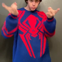 Y2K gótico de punto de algodón de talla grande Anime cálido suéter de araña moda Hip Hop Rock ropa para hombres y mujeres