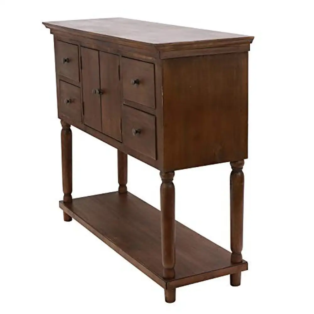 Wood Console Table with 4 Drawers 2 Doors Natural Finish 42x14x32 Traditional Design