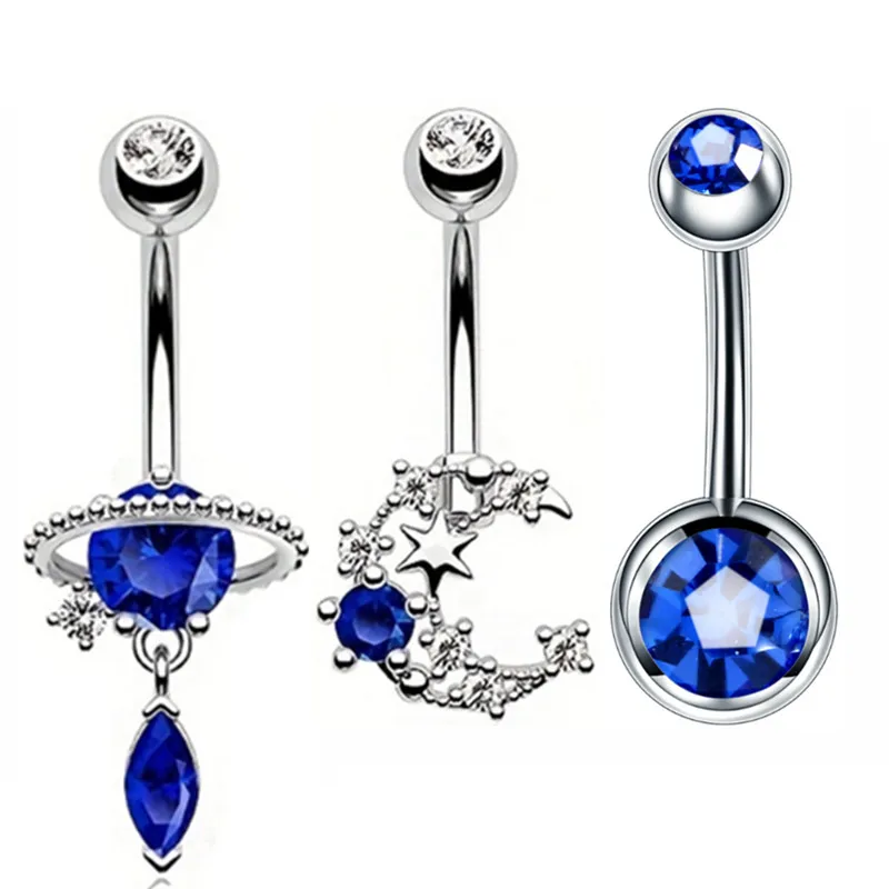 3PCS Pink Crystal Belly Button Rings Set
