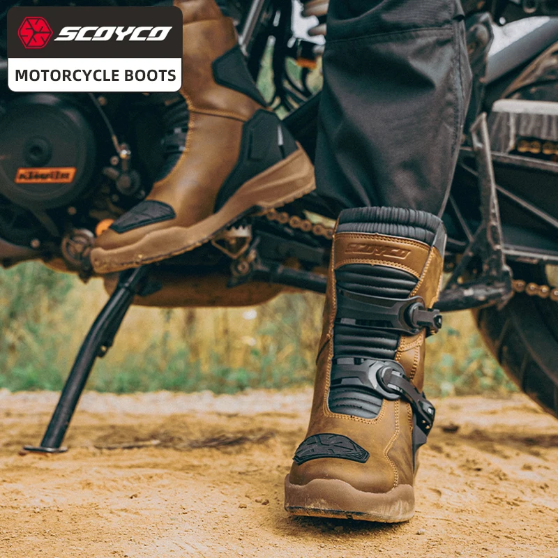 SCOYCO MT038 Motorcycle mid-tube boots riding boots leather TPU protective shell high-tube Protector shoes riding equipment