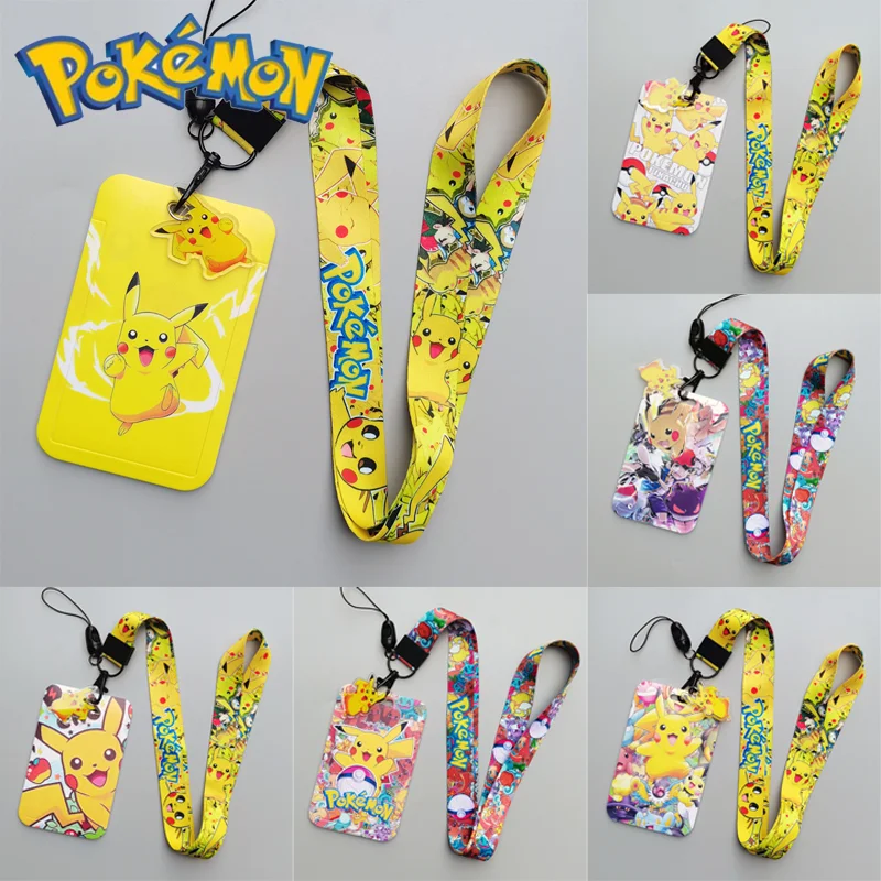 Pokemon Pikachu Card Holder Cartoon Lanyard Badge ID Card Protective Sleeve Student Anti-lost Card Cover Keychain Accessories