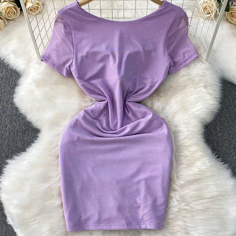 Französisch Stil Unregelmäßigkeit Kleid Für Frauen Sommer Sexy Quadrat Kragen Kurzarm Dünne Wrap Hüften Tüll Splice Mini Kleider