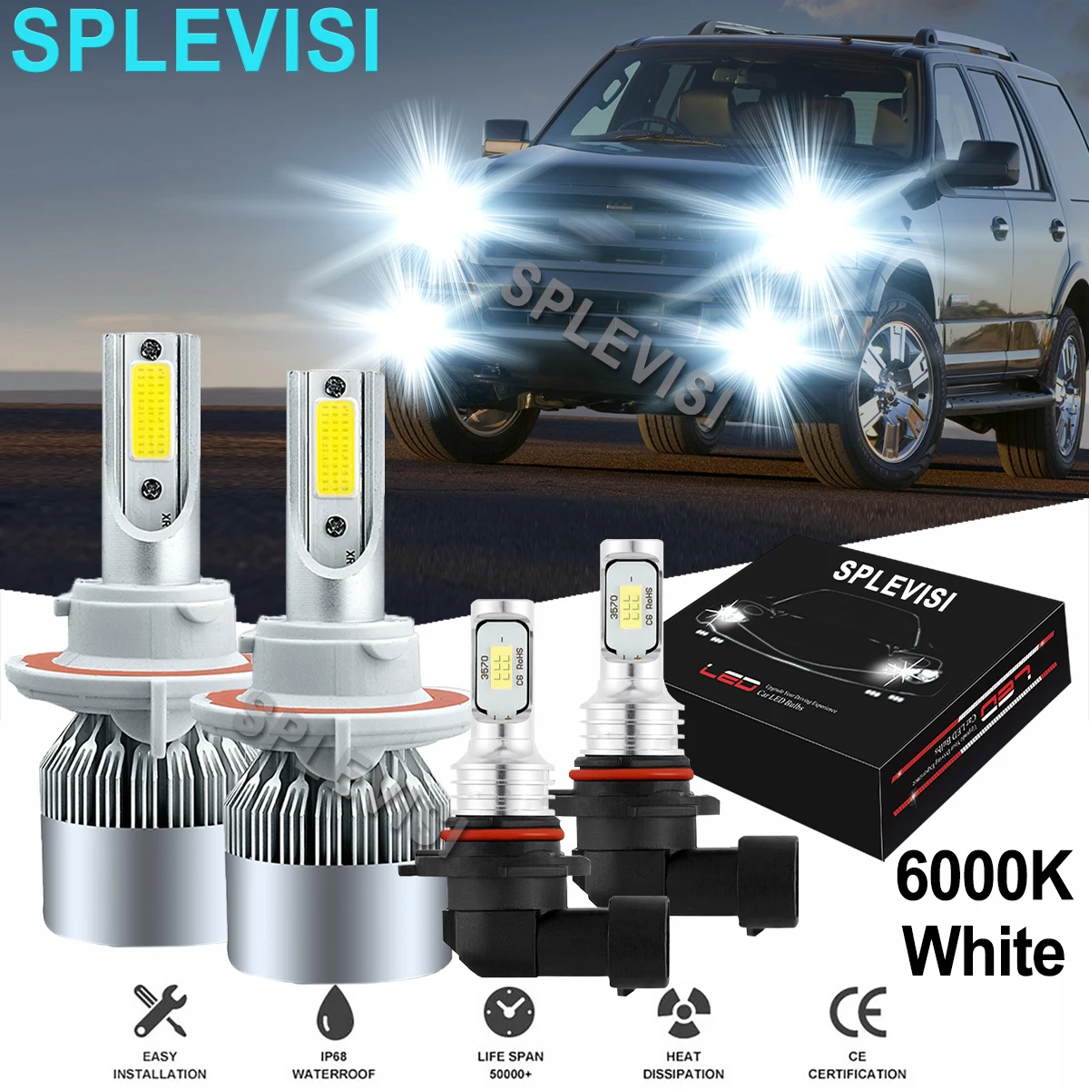 Car LED Headlight Fog Light Bulbs 6000K Fit For Ford Expedition 2007-2014 Ford Explorer 2006 2007 2008 2009 -2010