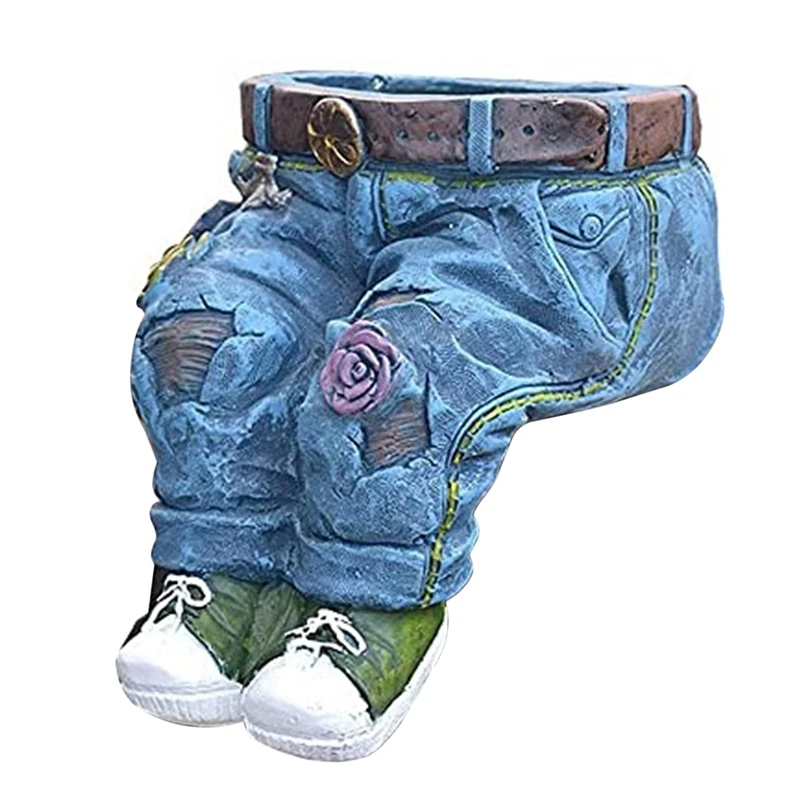 

AC62-Denim Clothes Pants Resin Flower Pots Creative Jeans Planter Garden Decoration Creative Jeans Shape Resin DIY