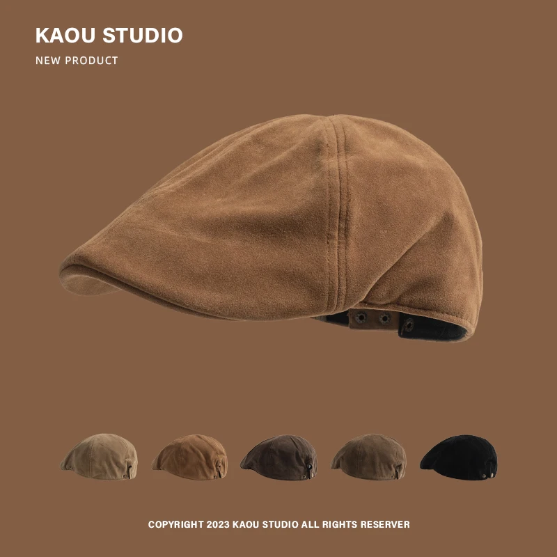 Vintage zamszowy kapelusz w jednolitym kolorze, męski i damski, wszechstronny beret w stylu vintage, brytyjski kapelusz malarza