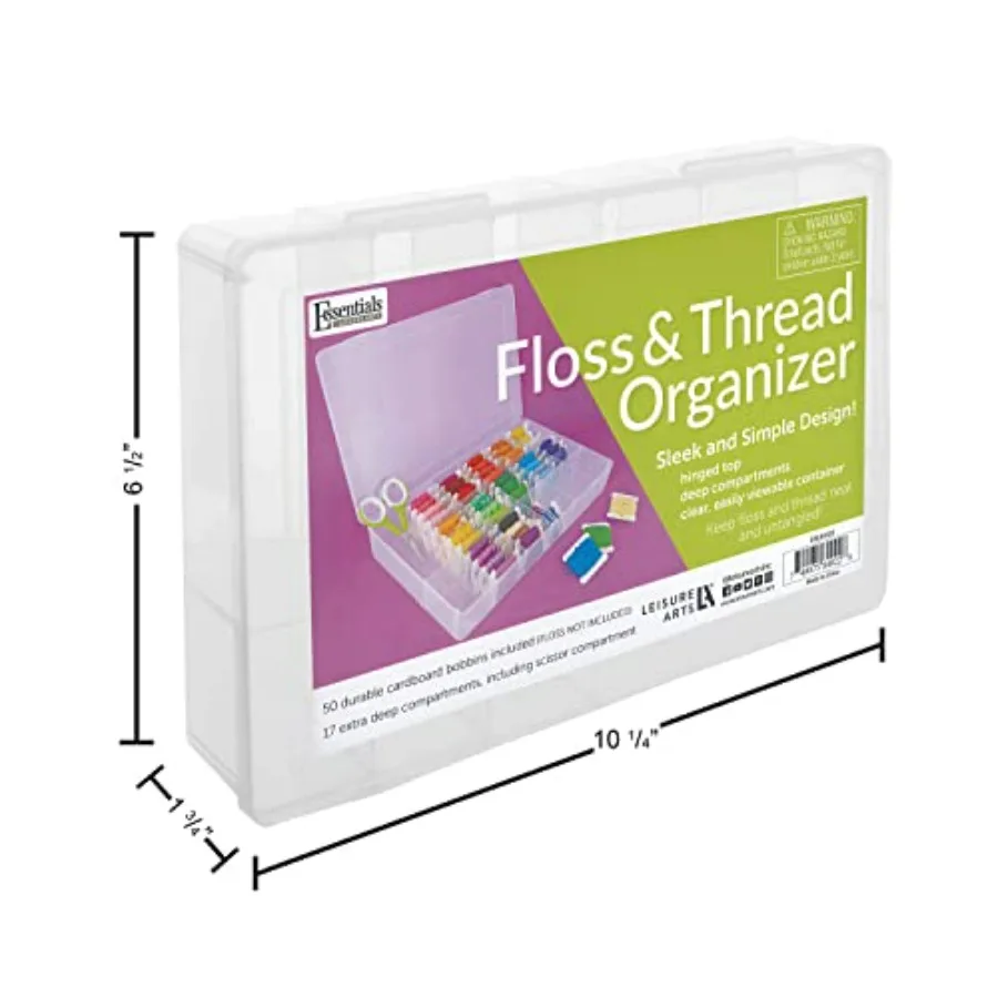 

Embroidery Floss Organizer Box with 100 Bobbins, 17 Compartment Clear Storage Case with Living Hinge, Tangle Free Floss Storage