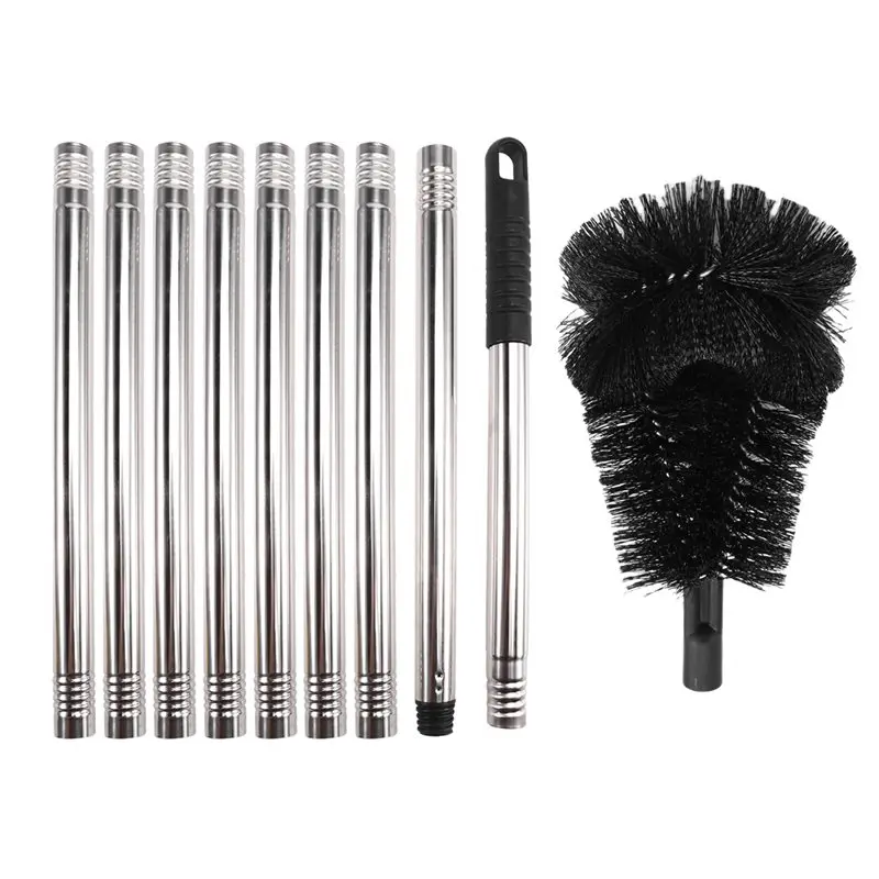 ABSS-Easy Remove Brush Kit With Nine-Section Splicing Rod Grooved Brush Roof Cleaning Tool 298Cm Length No Climbing Required