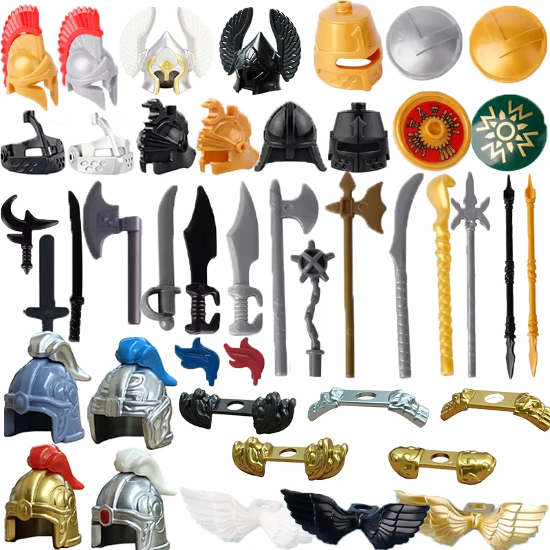 MOC Three Kingdoms Building Blocks Accessories Soldier Weapons Military Shield Sword Helmet Shoulder Armor Wings Mini Brick Toy