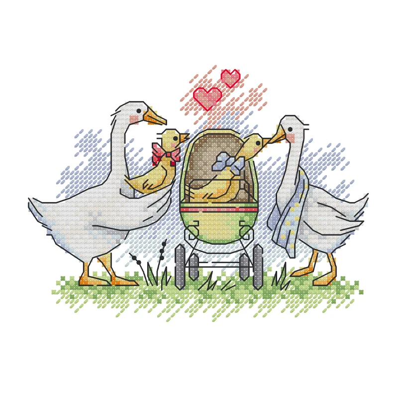 Joy Sunday Cross Stitch Kit White Goose Family 14CT Printed Cross Stitch Embroidery Kit Print Fabric Cross Stitch Craft Kit