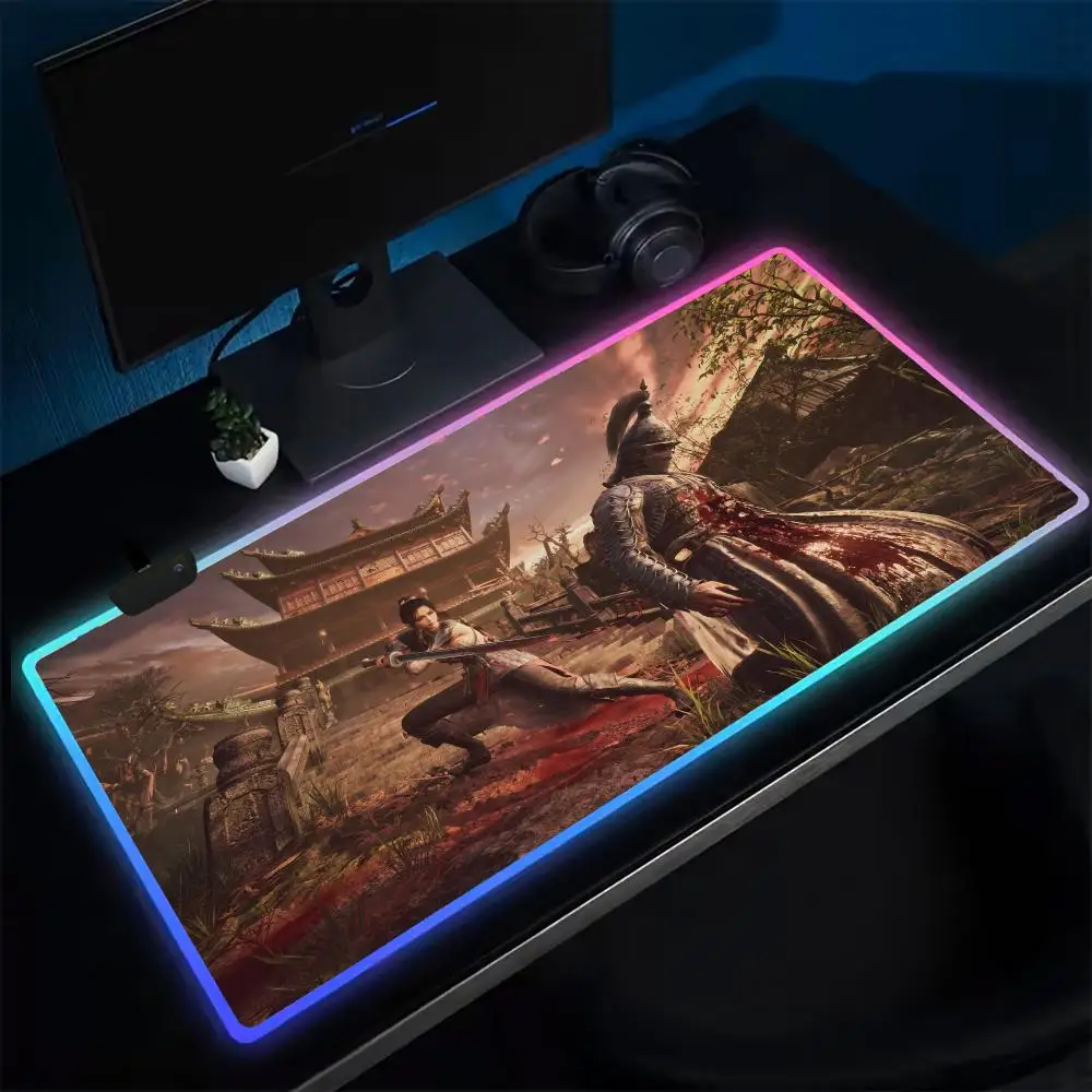 

19-WUCHANG Fallen Feathers Mouse Pad Anime Gaming Mouse Pad LED Table Pads Backlit Rubber Desktop XXL RGB Desk Mats