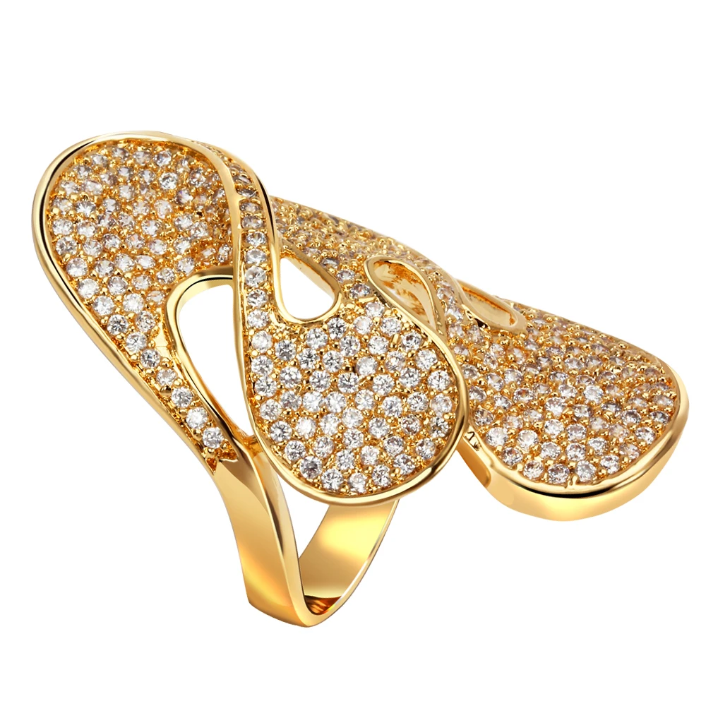 Ring Pave Full White Cubic Zircon White and Yellow Color Trendy Beautiful Jewelry For Women