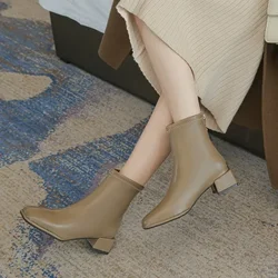 Autumn New Women's Back Zipper Square Toe Ankle Boots 2023 Fashion Chunky Heel Chelsea Boots for Women Dress Ladies Heeled Shoes