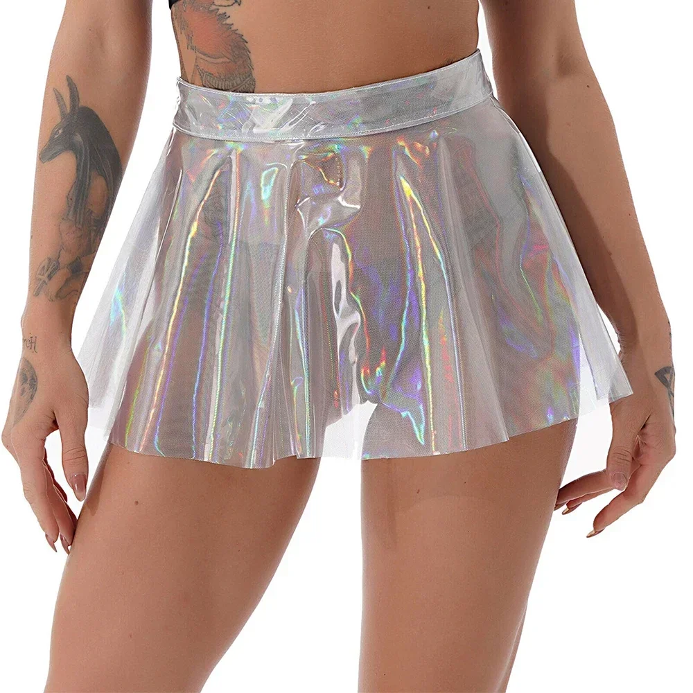 

Womens Transparent PVC Pleated Mini Skirt High Waist See Through Skirts Clubwear Perspective Skirts Summer Clubwear Clothing