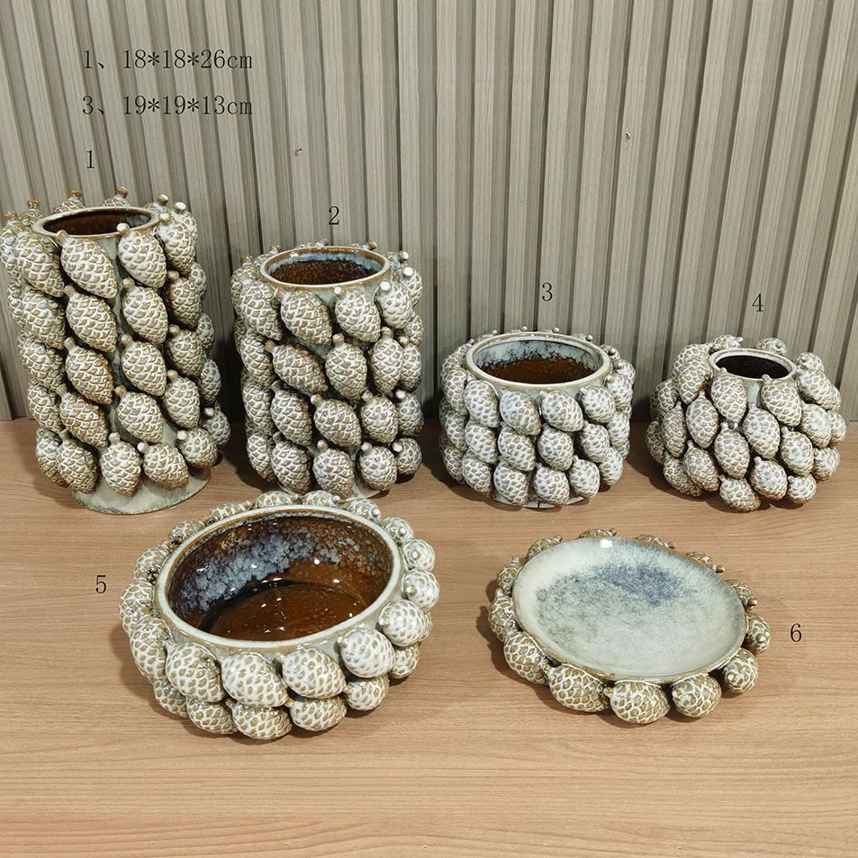Nordic Christmas Ceramic Fruit Flower Pot Pine Cone Hazelnut Vase White Porcelain Handmade Desktop Decor Ornament