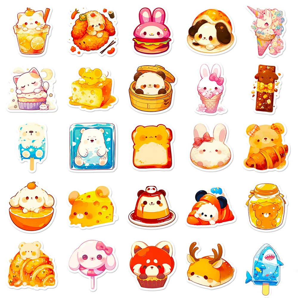 10/30/50pcs Cute Funny Animal Cake Aesthetic Stickers Kawaii Decals Laptop Phone Notebook Stationery Sticker for Girl Kid Toys