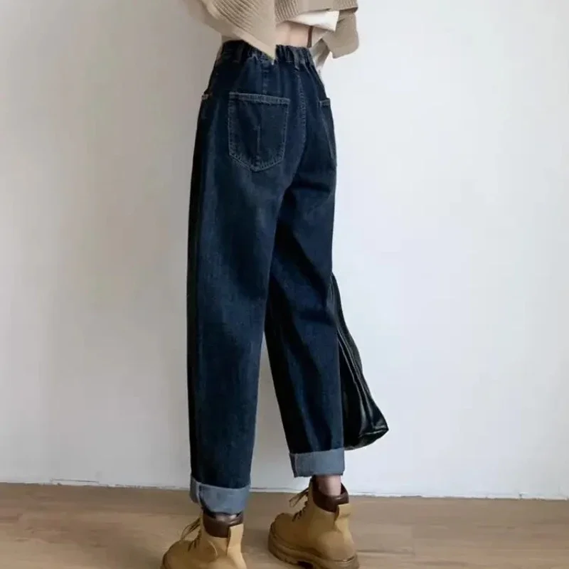 Womens Pipe Jeans Wide Leg South Korea Clothes Denim Pants for Women Grunge Y2k Top Selling Vintage Stretched R Cropped Trousers