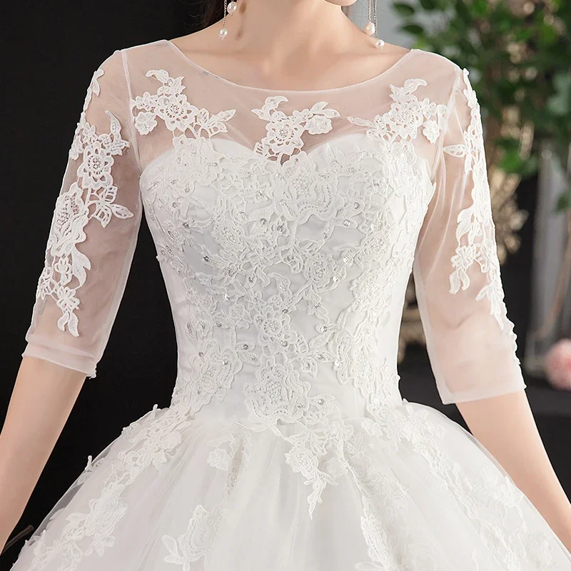 فستان زفاف مخصص فساتين زفاف مطرزة للعروس مقاس كبير بأربطة فستاين سهرة/فساتين الحفلات فيستدوس دي نوفيا نصف كم