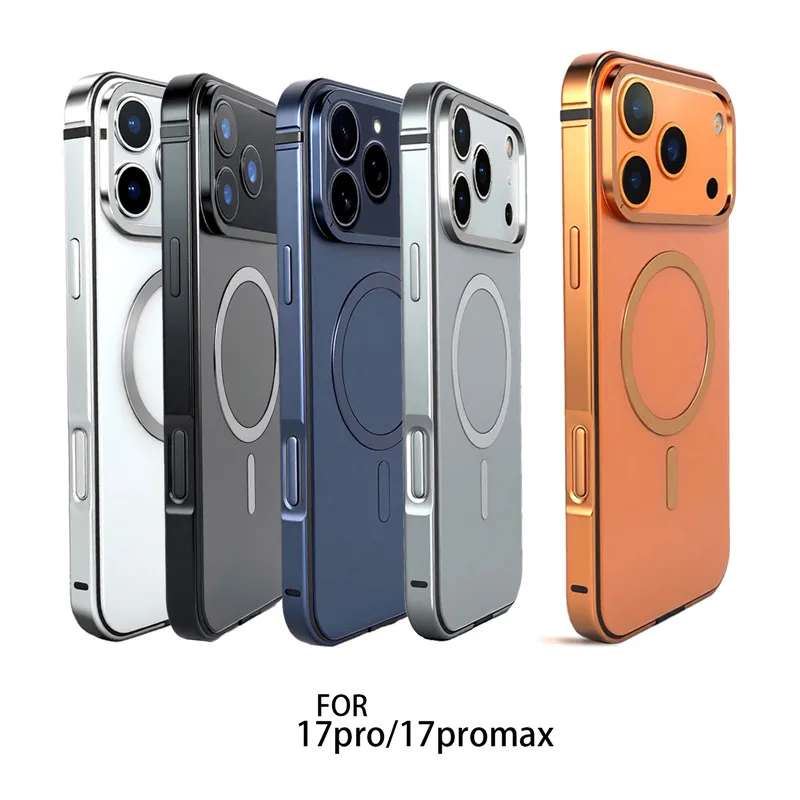 For iPhone 16 17 Pro Max Metal Titanium Magnetic Charging Case For iPhone 15 Pro Max Stainless Steel Bumper Shockproof Cover