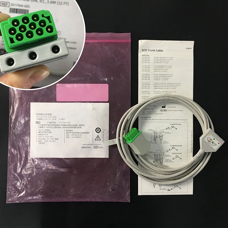 New GE original ECG Neonatal DIN 3-lead Trunk Cable, IEC, 3.6m 2017004-003