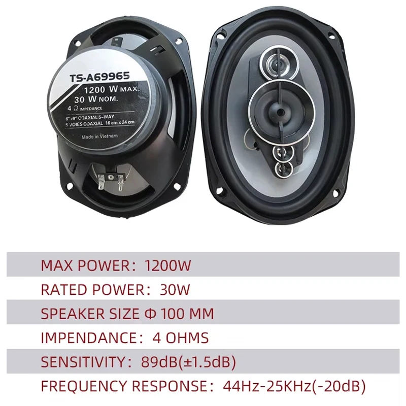 2PCS 6X9 inch (2X1200W) 2400W 5-Way Car Mounted High Fidelity Full Frequency Coaxial Speaker, Preferred for Modified Vehicles