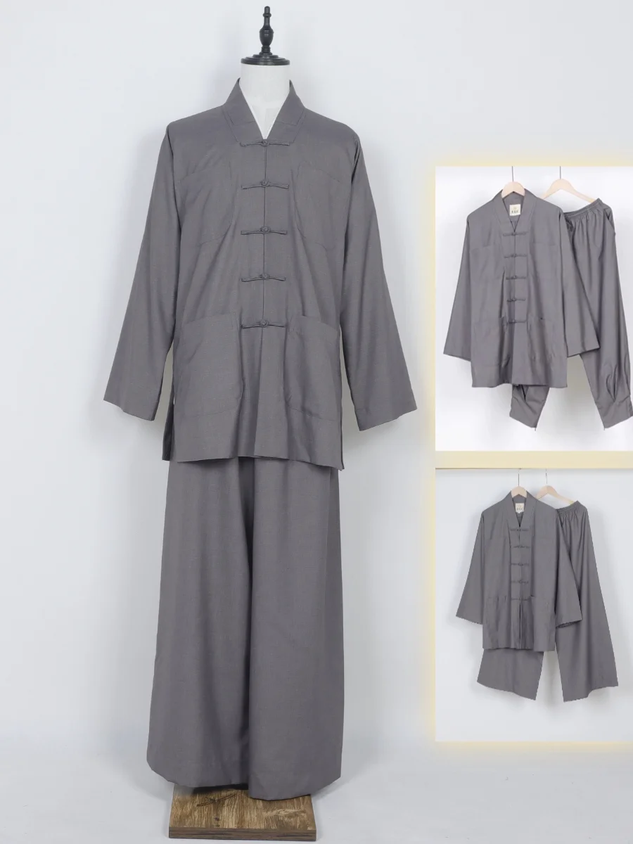 monk-suit-short-coat-spring-autumn-small-coat-men-women-anti-wrinkle-loose-leggings-free-belt-set-master-bhiksu-superior-cotton
