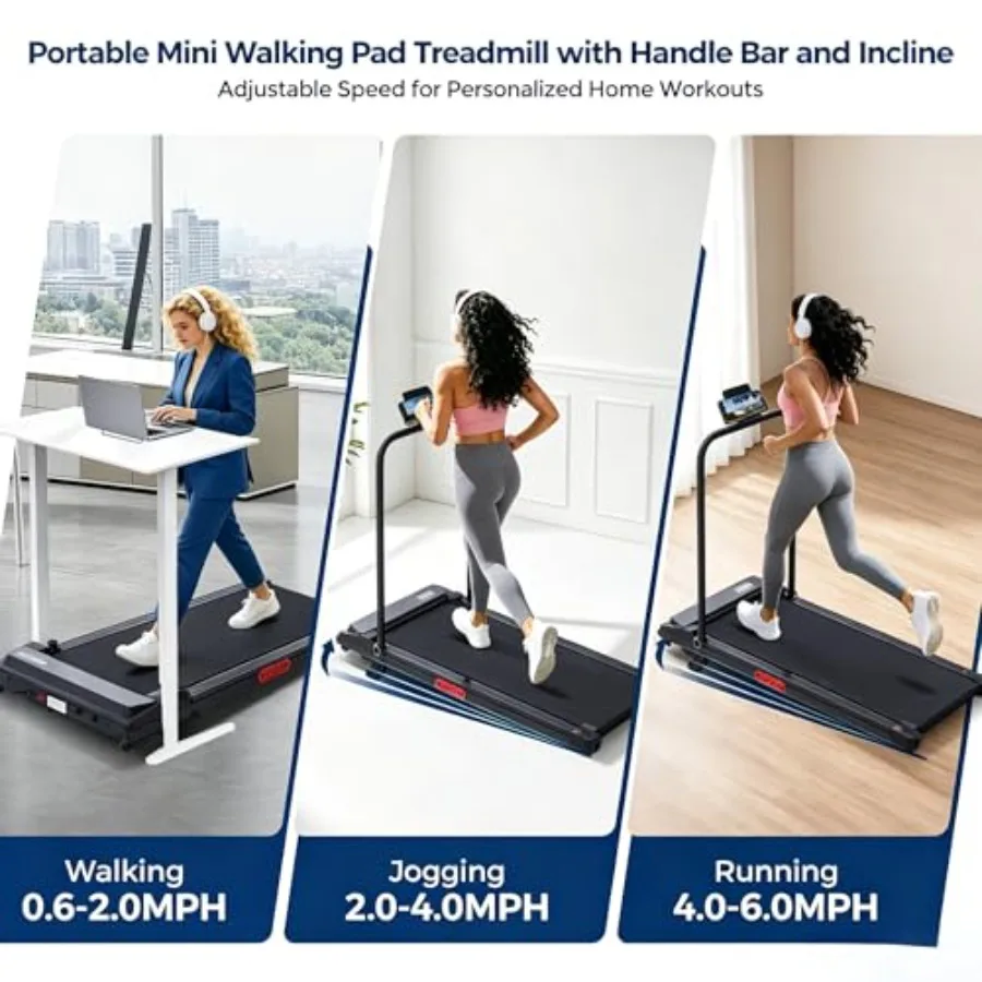 Home exercise portable treadmill with incline, steel frame, black, 3.5HP motor, 0.6-10MPH speed, 400LBS capacity, foldable desi