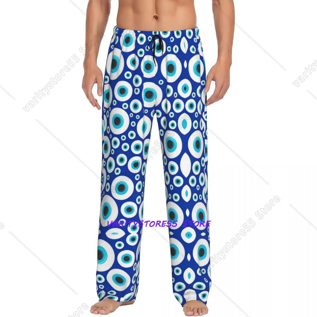 Pantalones de Pijama Personalizados con Diseño de Ojo Turco para Hombre, Cintura Elástica, Símbolo Amuleto, Pantalones de Descanso con Bolsillos