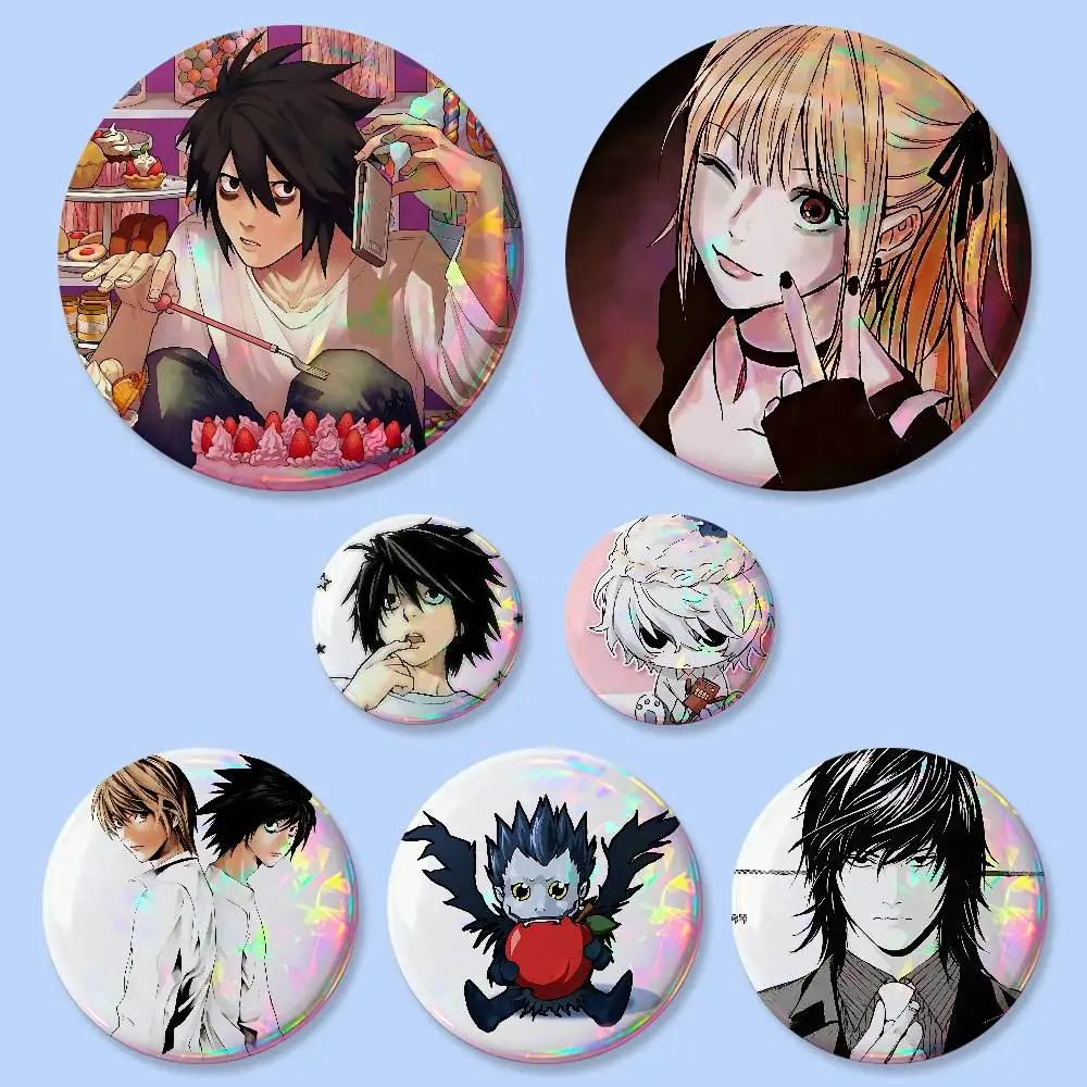 Coole H-Death Note Abzeichen 25 32 44 58 75 mm Runde Cosplay-Pins Taschendekoration Fansammler Geschenke Brosche Souvenir