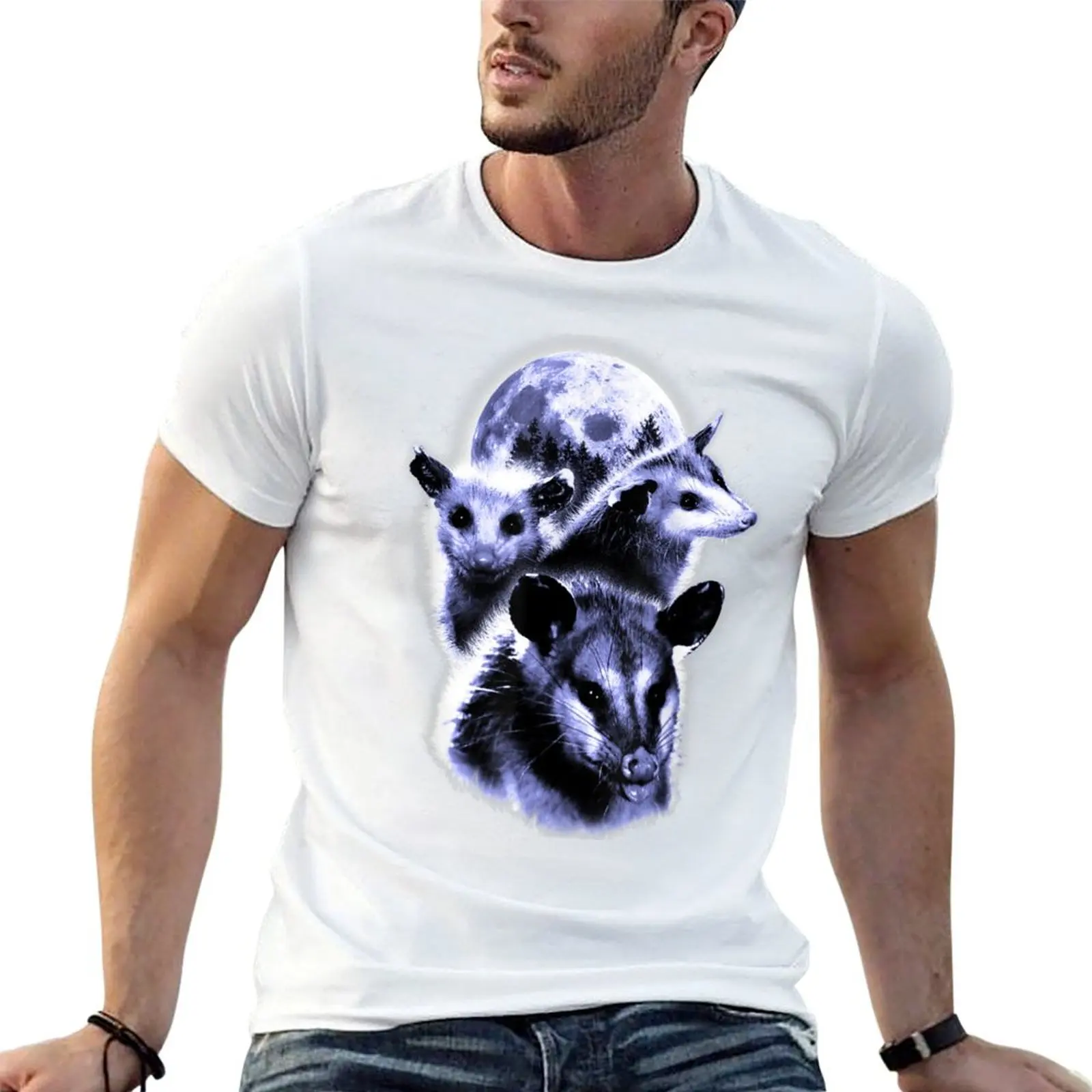 Three Opposum Moon With 3 Possums And Dead Moon T-Shirt Halloween Casual T-Shirt