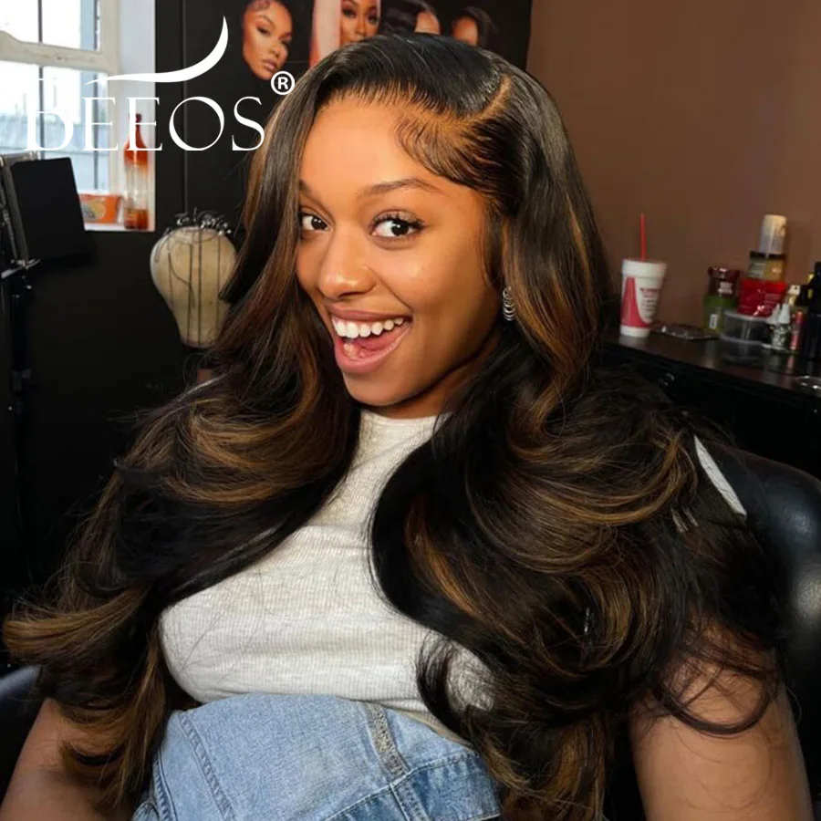 # 1B/30 Highlight Körperwelle 13x6 Echte HD Spitze Frontal Perücke Highlight Perücke Echthaar Farbige Perücken Schnell Weben Perücke Gebleichte Knoten