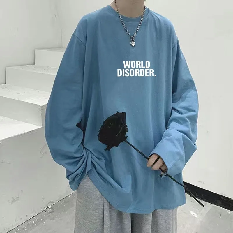 Fashion Plus Size Men's T-shirt, Spring and Autumn Classic Hong Kong Style Casual Long Sleeved Simple Western Style Loose Top