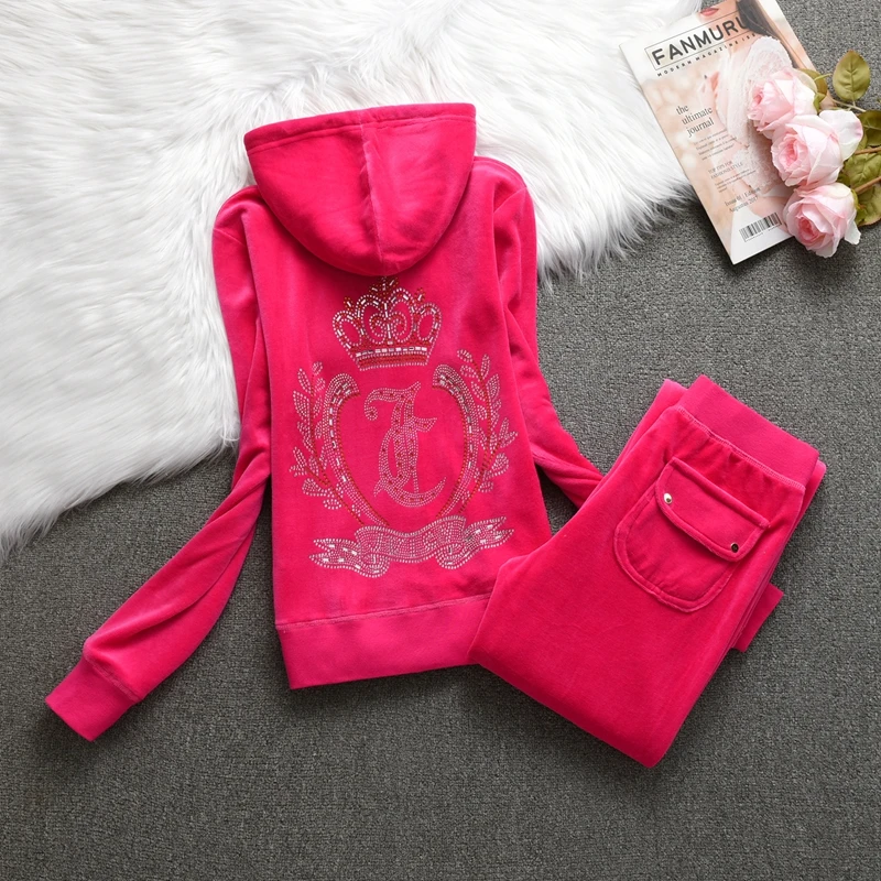 Y2K Velvet Tracksuit Women\'s Two Piece Set Hoodies Top and Pants Suit Casual Jogging Suit