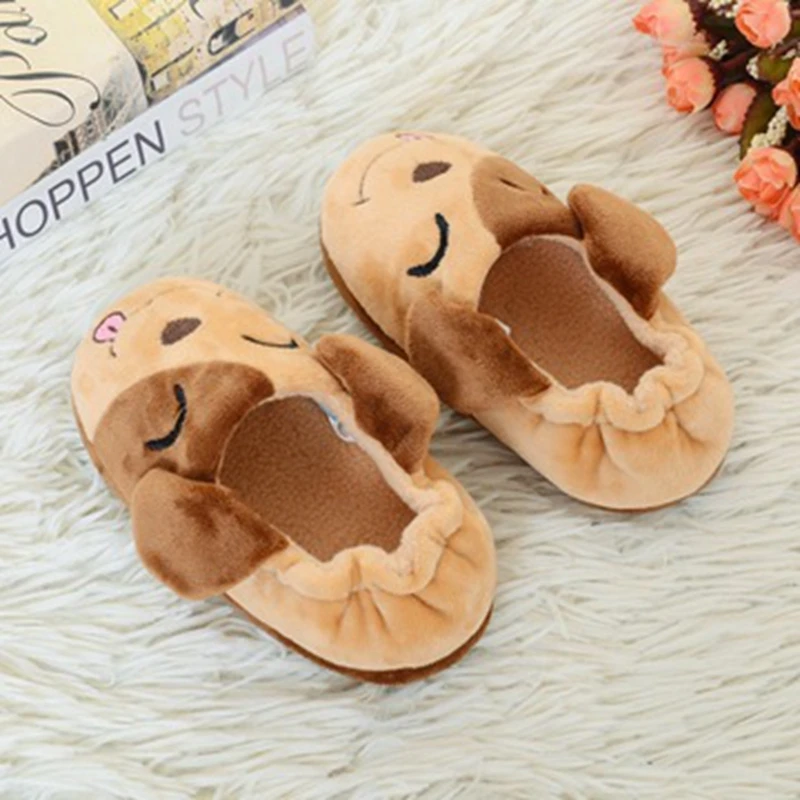 New Fashion Toddler Boys Slippers for Winter Baby Loafers Plush Warm Cartoon Dog Rubber Sole Children Home Shoes House Footwear