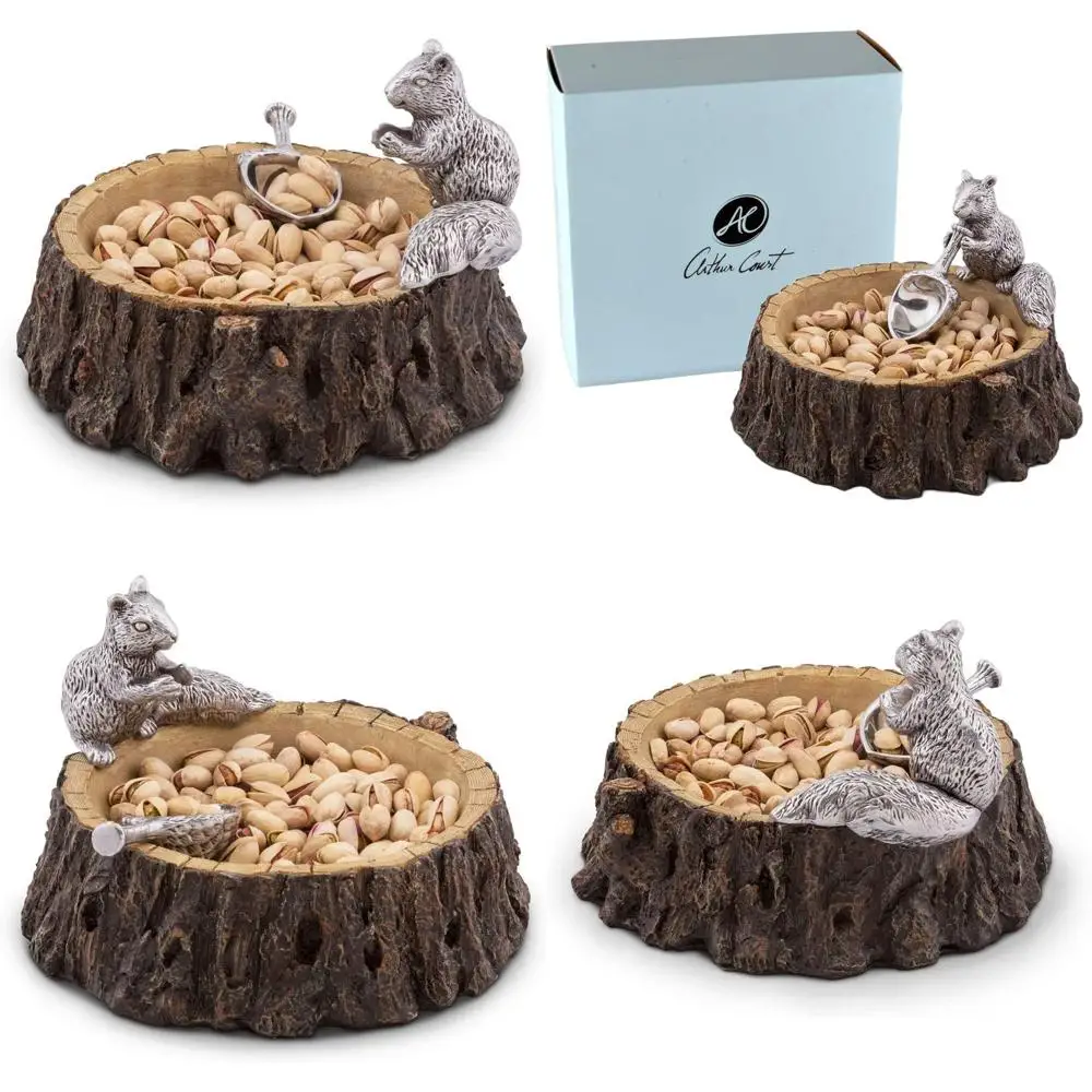 

Aluminum 7 Squirrel Perched on Log Nut Bowl - Aluminum Standing Squirrel Snack Dish