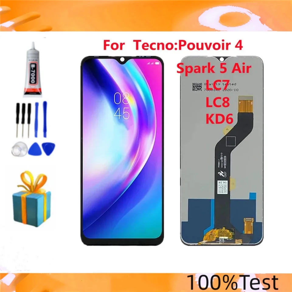 100%test For TECNO POUVOIR 4 LC7 / POUVOIR 4 Pro LCD Display + Touch Screen Digiziter Assembly With Tools