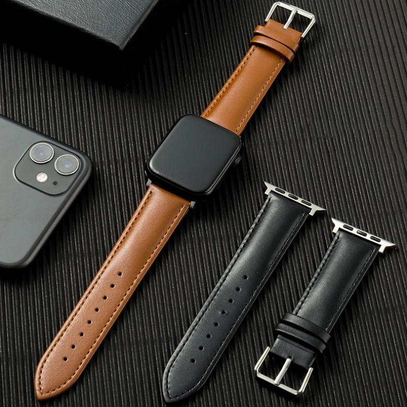 Soft Leather Watchband For Apple Watch Series Ultra 12 11 10 9 8 7 6 5 4 Wrist Strap For iWatch Band 38mm 40 41 42 44 45 46 49mm