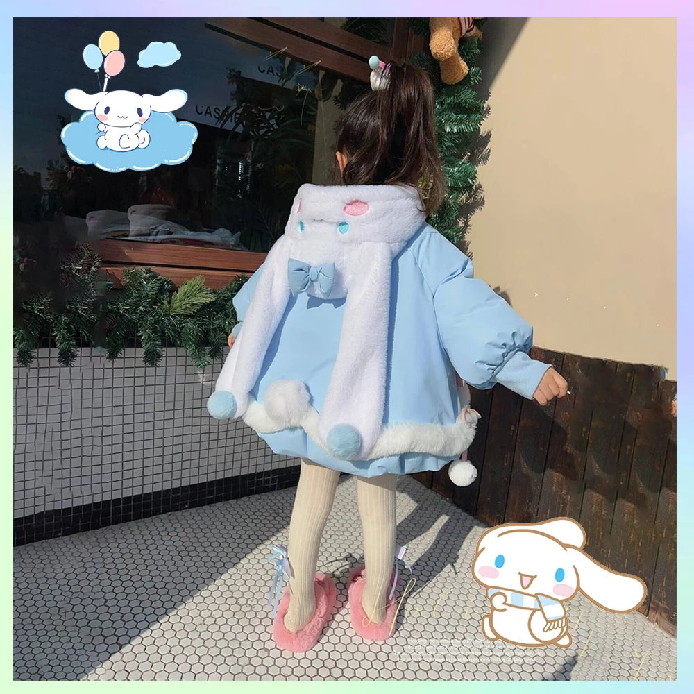 

Зимние Sanrios Cinnamoroll Лолита аниме синие пуховики для девочек и детей модные кавайные подарки на день рождения, ролевые игры, милые мультяшные подарки