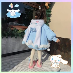 Winter Sanrios Cinnamoroll Lolita Anime Blue Down Jackets Girl Kids Fashion Kawaii Birthday Party Role Play Cute Cartoon Gifts